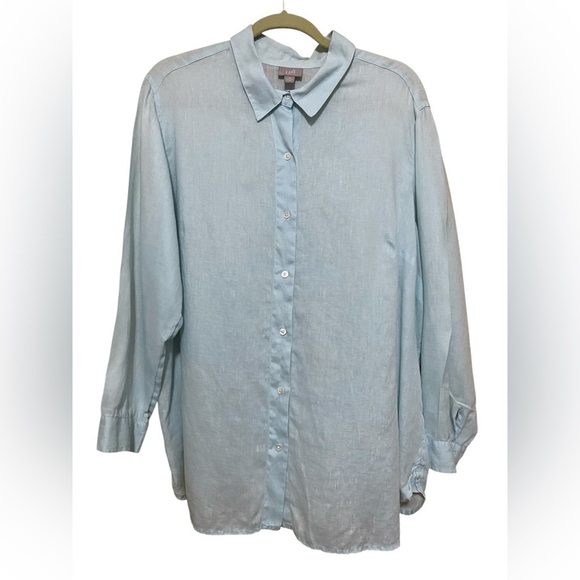 J Jill 100% Linen Long Sleeve Button Front Plus Size 1X Shirt Top.  Light Blue. - Picture 1 of 10
